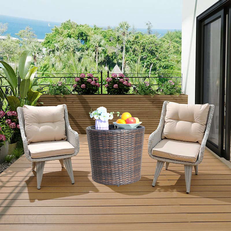 Table basse ronde pour l'extérieur avec mobilier en verre trempé noir