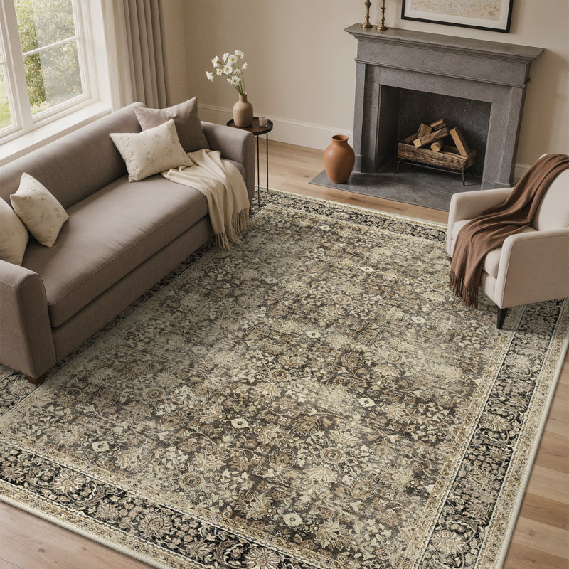 Non-Slip Washable Stain Resistant Area Rug For Living Room Bedroom Dining Room - Brown 5'X7', Rectangle 5' x 7'