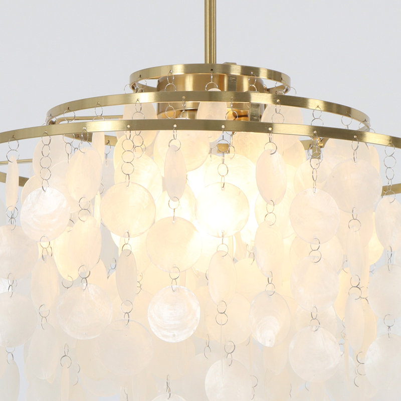 Luminaire suspendu pour îlot de cuisine Friizy Light Capiz, 3 niveaux, Trois lumières, H 13,6 po x l 18,9 po x P 18,9 po