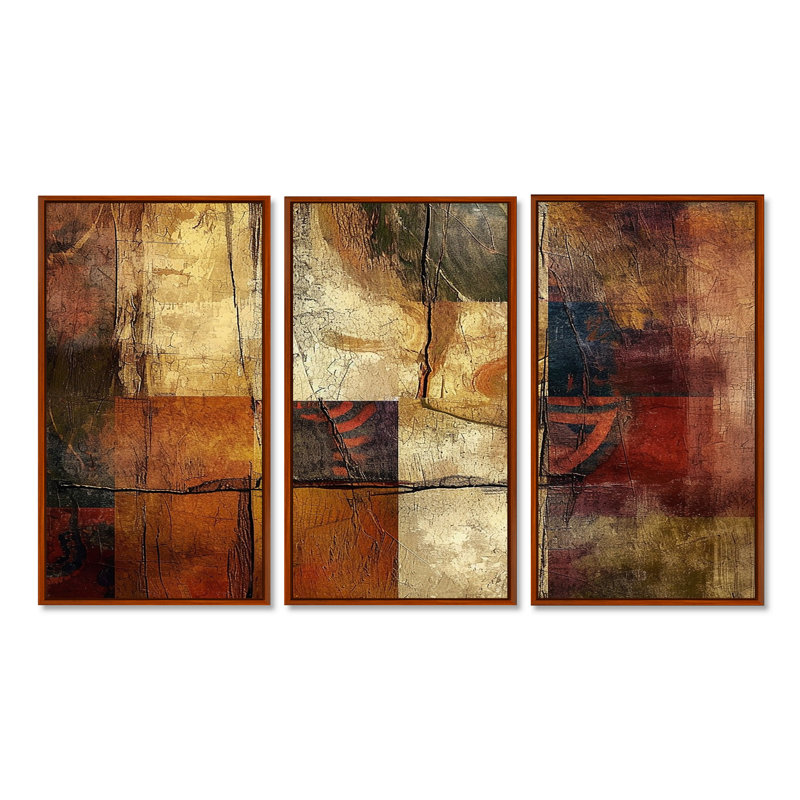 Dahianna - Ensemble d'art mural collage abstrait, H 40 po x l 60 po x P 1 po, Cadre flottant brun