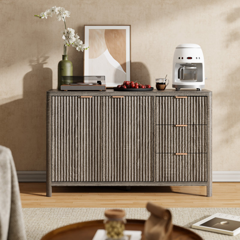 Fluted Storage Cabinet 2 Door with Drawer & Adjustable Shelf, Dark Grey