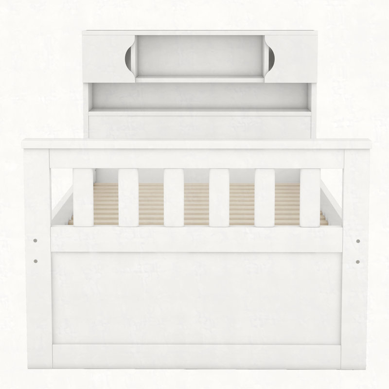Twin Size Captain Platform Bed Frame with Storage Bookcases and Shelves,Four Drawers, White