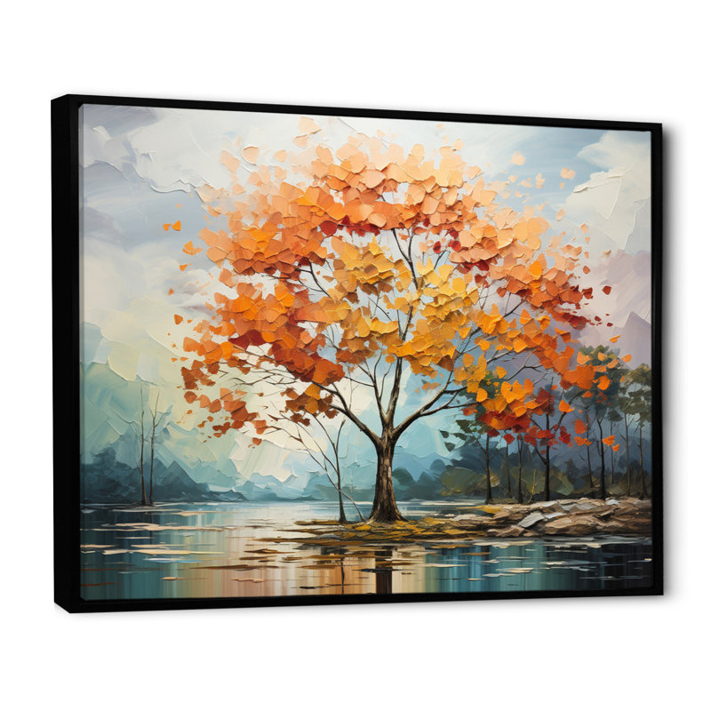Érable orange majestueux I - arbre érable, art mural, Cadre flottant noir, H 34 po x l 44 po x P 1,5 po