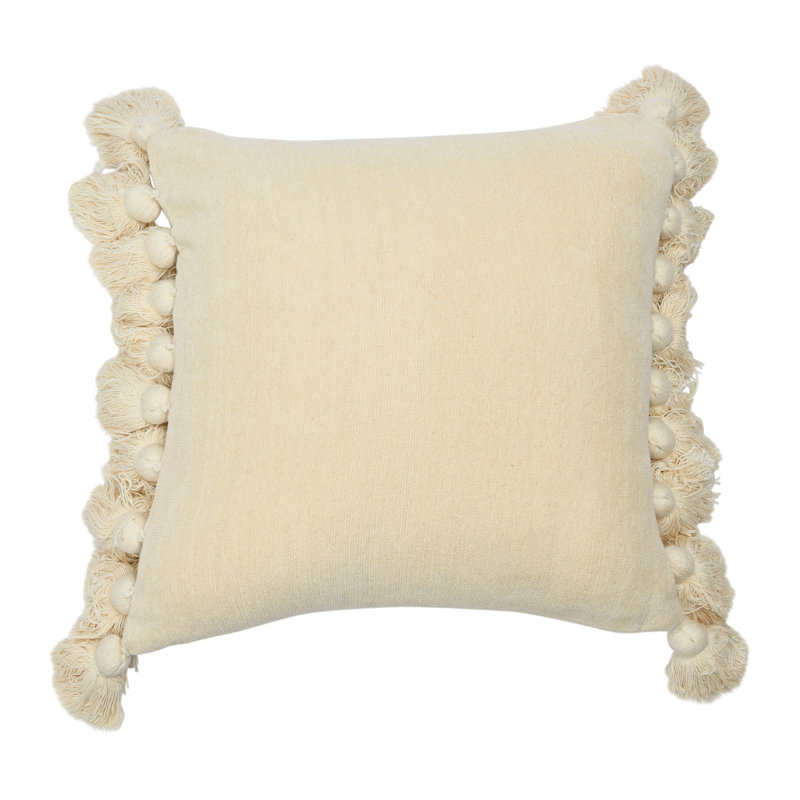 Tassels Cotton Reversible Throw Pillow, Cream, 18" x 18"