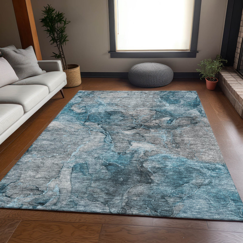 Premium Machine Washable Prisco Teal Rug, Rectangle 9' x 12'