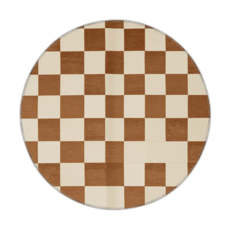 Tapis d'intérieur et d'extérieur à carreaux beige, Rond 5 pi