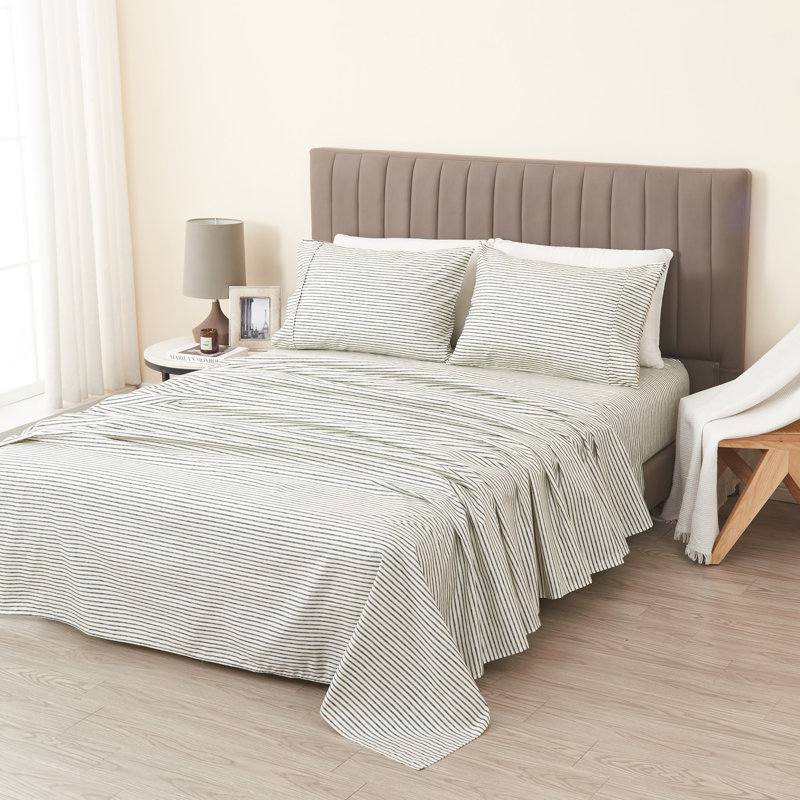 Queen Size Dark Grey Striped Microfiber Sheet Set
