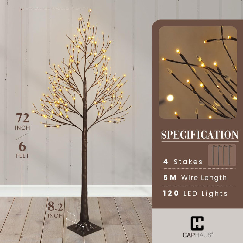 6FT Artificial Lighted Willow Tree w/ 120 LED Lights, 72 Inch Twinkling Twig Tree for Festival Decoration, 72", 1-piece
