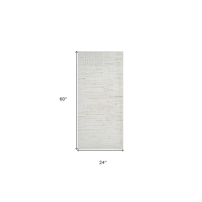 2' X 5' Gray and Beige Geometric Distressed Area Rug