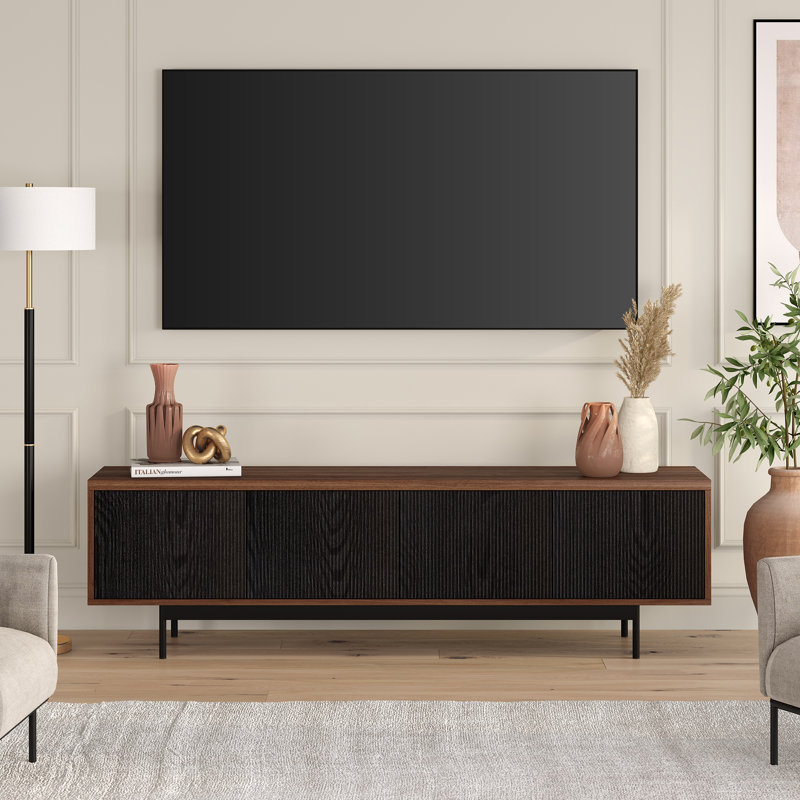 Jaiona Unfinished TV Stand for TVs up to 75", Brown/Black