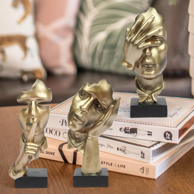 3-piece Abstract Gold Thinker Statues Figurines