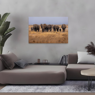 Majestic Elephant Family Contemporary Elephant Nature Wildlife Wall Art Print 1 Piece Wrapped Canvas Wall Art