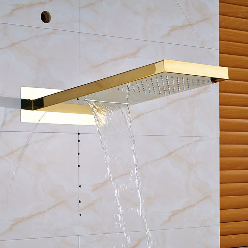 Juno Gold Finish LED Rain Waterfall Bathroom Faucet Shower Head with Handheld Shower