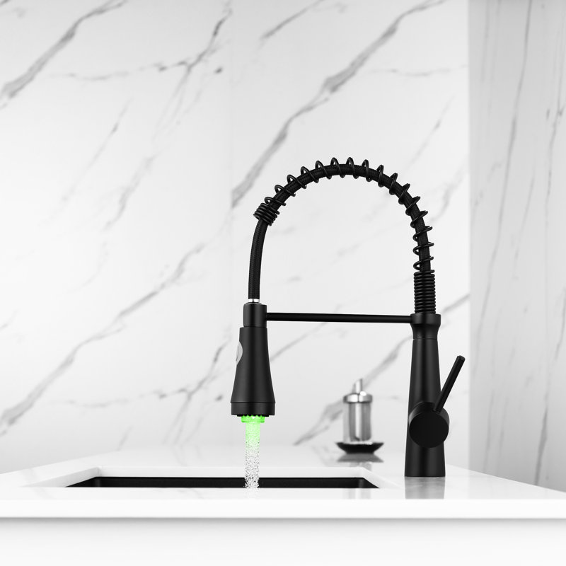 Led Commercial Kitchen Sink Faucet, Pull Down , Single Lever, Black, 360 Spin, And Efficient Cleaning Method Handle, Rotatable,