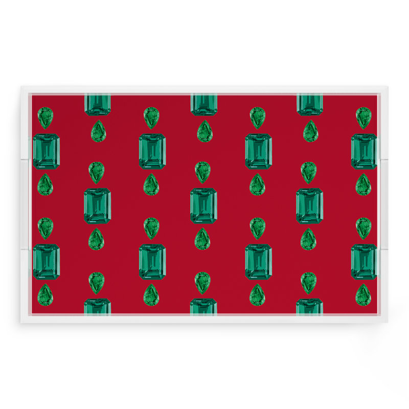 Gem Emeralds Red Acrylic Rectangle Decorative Tray, 22.5"W x 14.5"D x 2"H