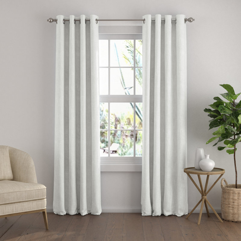 100% Blackout Textured Linen-Blend Grommet Curtain Set, White, 50" W x 96" L