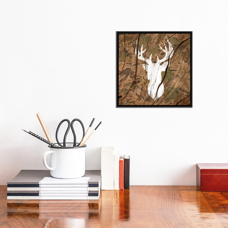 " Camouflage Deer ", 12" H x 12" W x 1.5" D, Black Framed Canvas