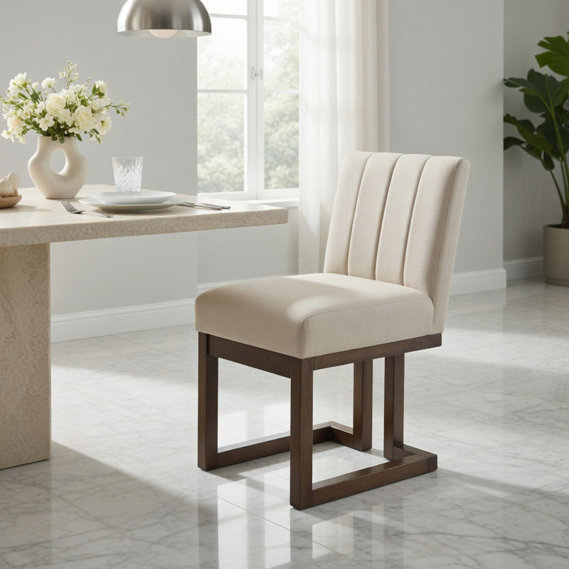  Ensemble de 2 chaises de salle à manger Modern Farmhouse en tissu, structure en bois de noyer, siège rembourré de 5,5 pouces d'épaisseur, support en forme de S ergonomique, beige