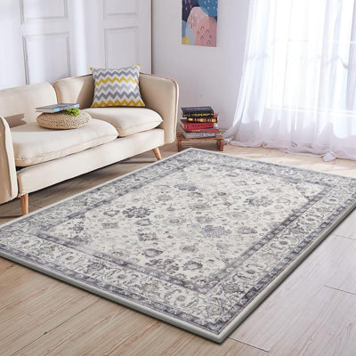 Soft Cashmere Feel Area Rug – Non Slip Low Pile Living Room & Bedroom Carpet, Machine Washable