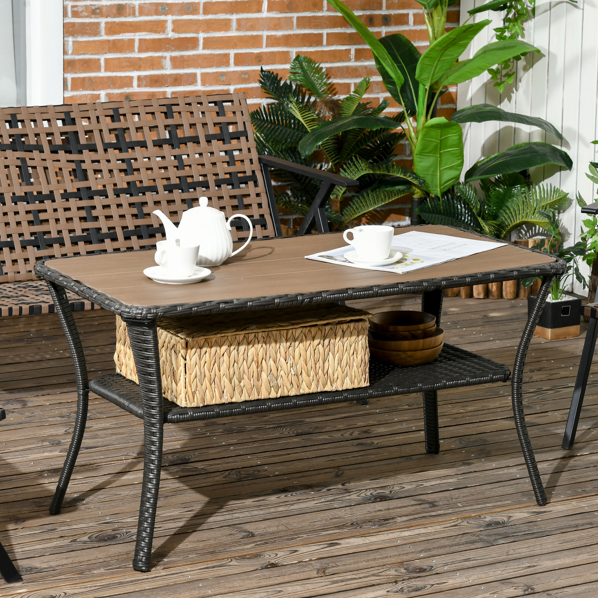 Dakota Fields Patio Pe Coffee Table With Spacious Storage Shelf - Hand ...