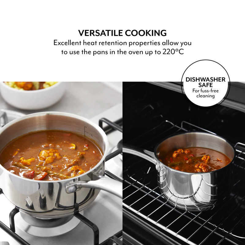 Sur La Table 16 - 20cm Saucepan, Riveted Steel Handle and Lid, Induction Compatible, Stainless Steel, 16cm