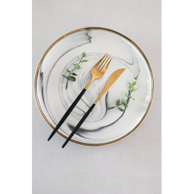  Assiettes en céramique avec garniture dorée - Assiettes de cuisine pour le déjeuner, le déjeuner et le dîner - (10 pouces)
