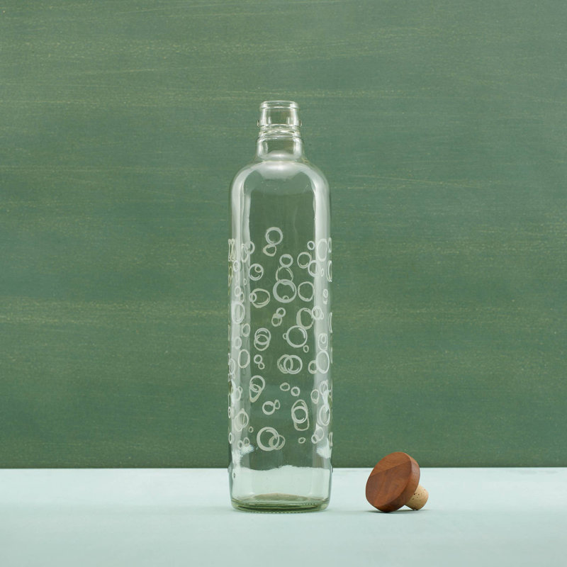 Bouteille d'eau en verre à bulles avec bouchon en bois - 750 ml