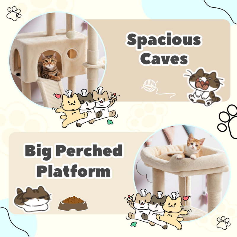 Altero Carpet 36'' H Cat Tree Platforms and Condos Included, Beige