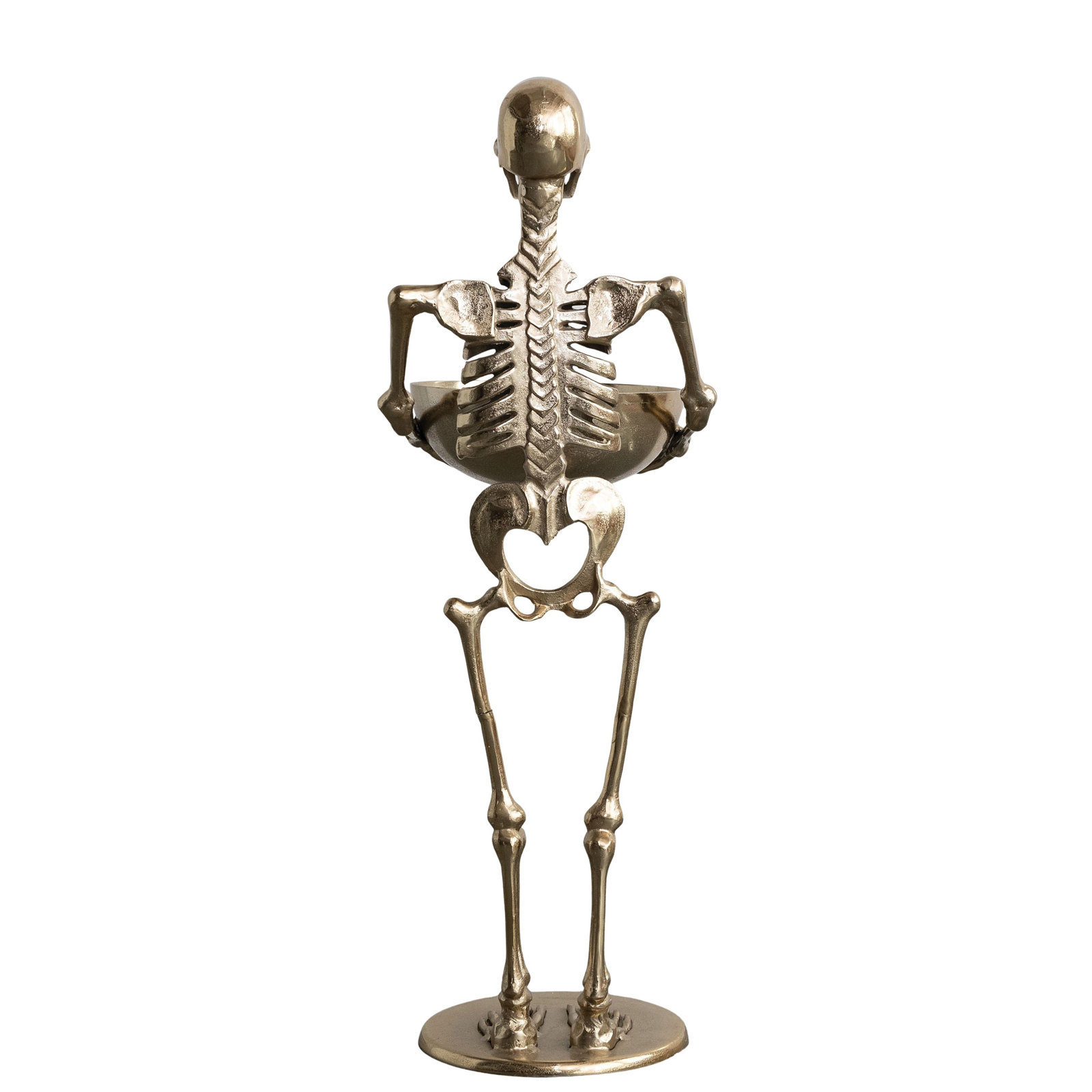 Cast Aluminum Skeleton Holding Bowl
