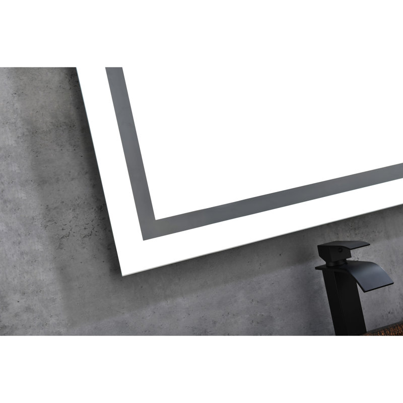 Miroir de salle de bain mural 72 po x 32 po à DEL avec mémoire de brouillard, 3 températures de couleur, gradation continue, verre HD, cadre en aluminium blanc pour la salle de bain à intensité variable, rétro-éclairage, brouillard, aluminium, décor