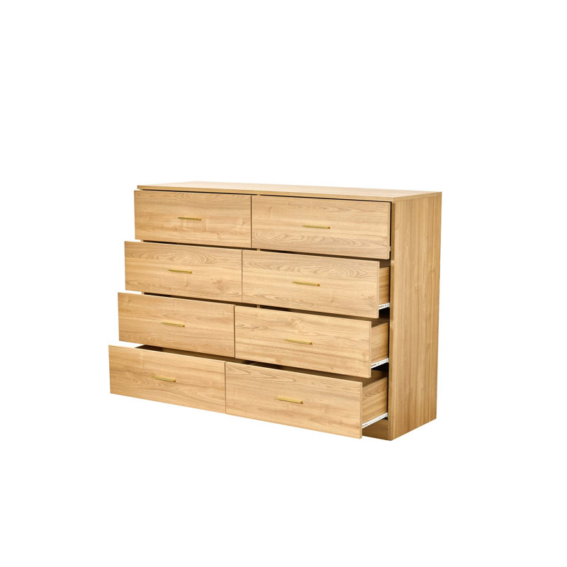 Commode moderne à 8 tiroirs pour la chambre à coucher - Rangement spacieux, robuste et sécuritaire, design intemporel avec finition naturelle