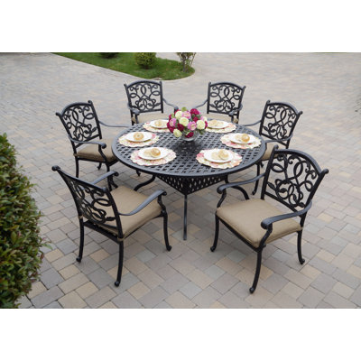 Nanafalia 7-Piece Patio Dining Set with Cushions and 60'' Round Dining Table