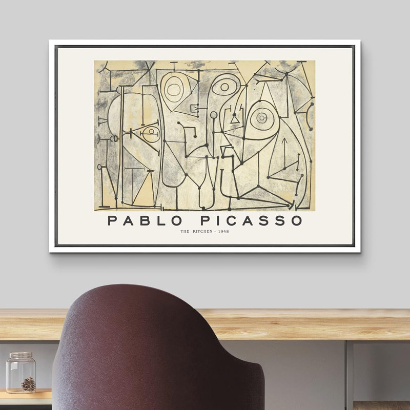 "La cuisine par Pablo Picasso", œuvre d'art classique rétro zen rétro sur toile, Cadre blanc, H 16 po x l 24 po