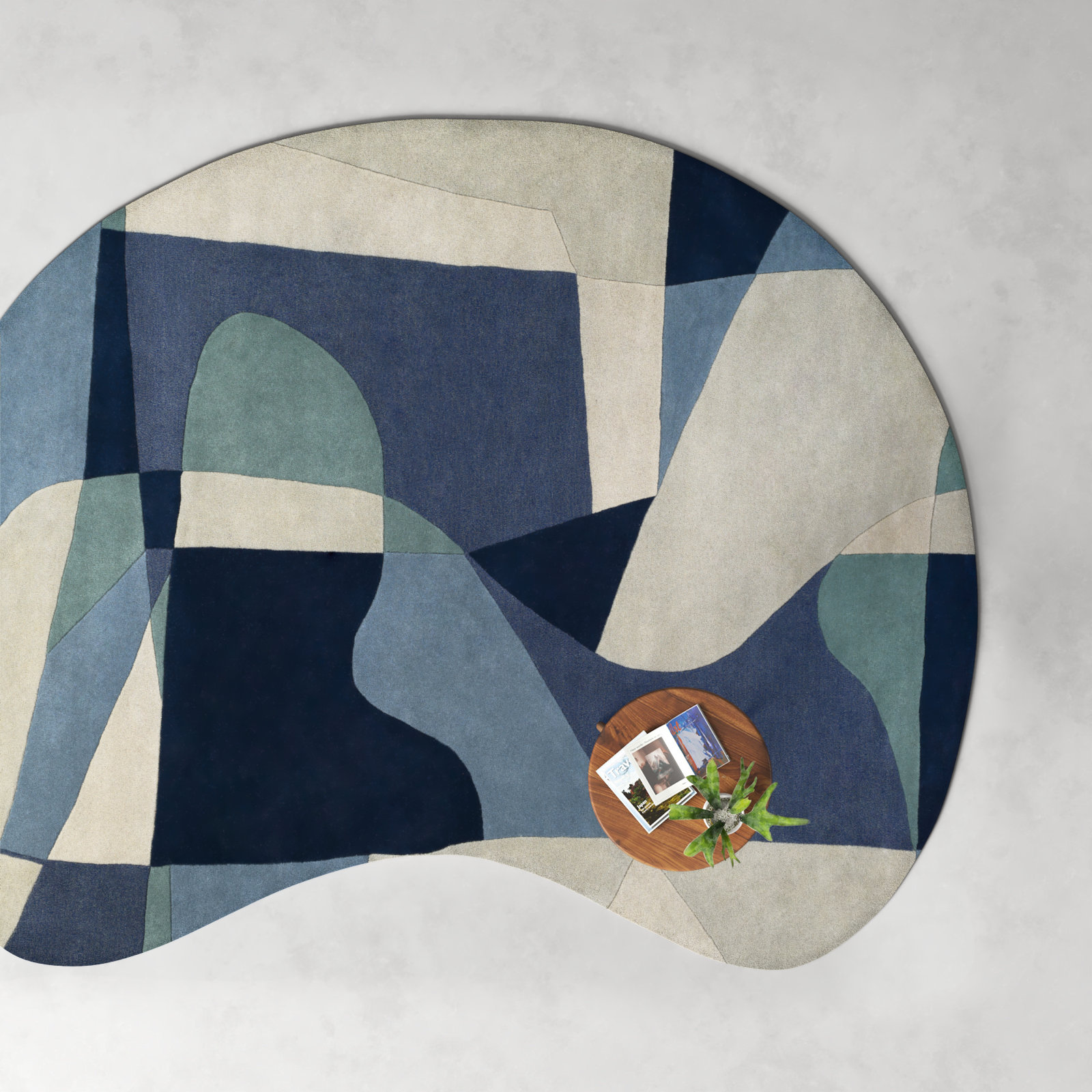 Gaye Teal Navy Beige Hand-Tufted Geometric Rug, Novelty 8' x 10'