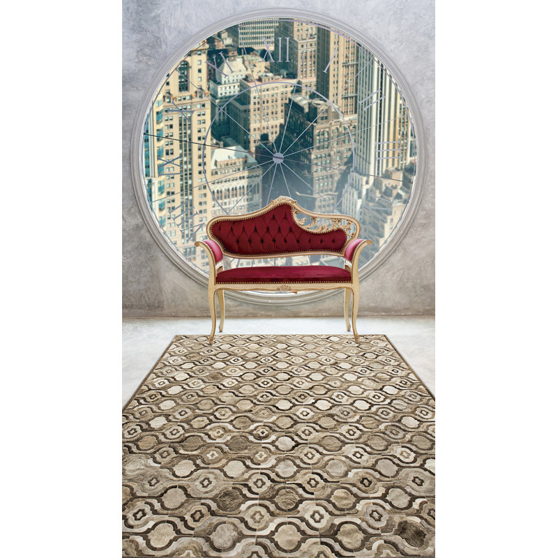 Eros Cowhide Damask Area Rug, Rectangle 8' x 10'