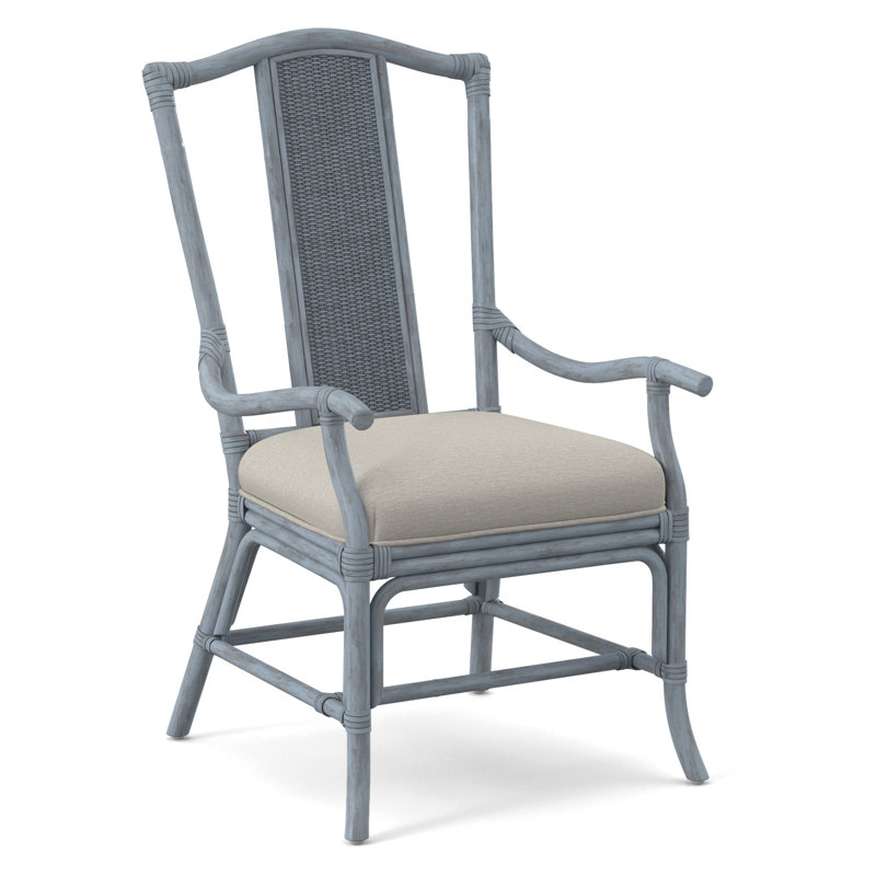 Drury Lane Slat Back Dining Arm Chair, White Performance Fabric; 0851-94, Sea Glass