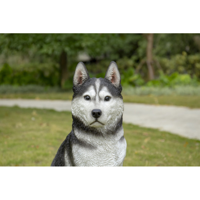 Large Black and White Resin Siberian Husky Sitting Statue