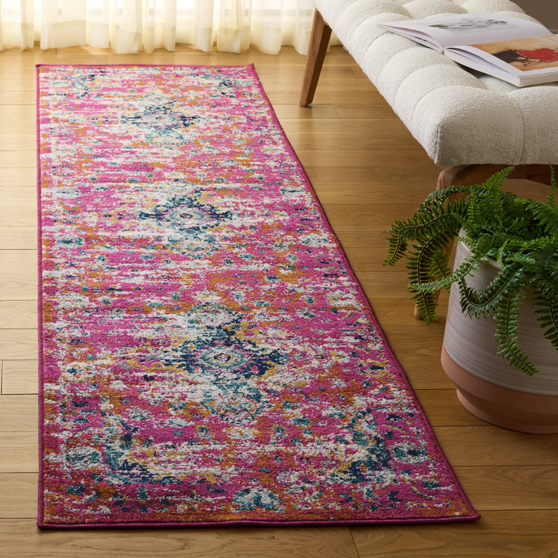 Tapis Felty 154 fuchsia / doré, Tapis de couloir 2 pi 3 po x 8 pi