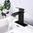 Matte Black Bathroom Faucet - Waterfall Spout, Single Lever Handle, Adjustable Temp, Modern Style Spout Lavatory Tap Black, Temperature, Look-121612998