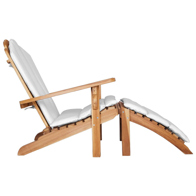 Garden Adirondack Chair with Footrest Natural Solid Teak Wood Armchair, White