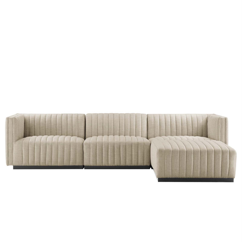 Conjure Channel Tufted Performance Velvet 4-Piece Sectional by Modway, Black, Beige 100% Polyester