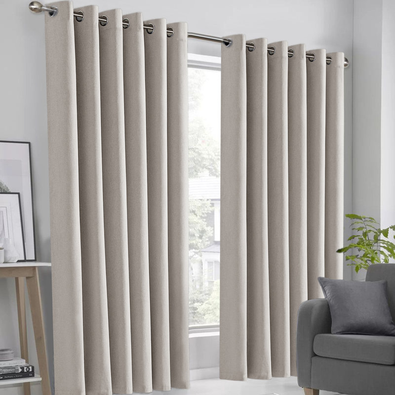 100% Linen Blackout Curtains with Eyelets – Ready Made (Set of 2), Beige, 117cm Width x 137cm Drop