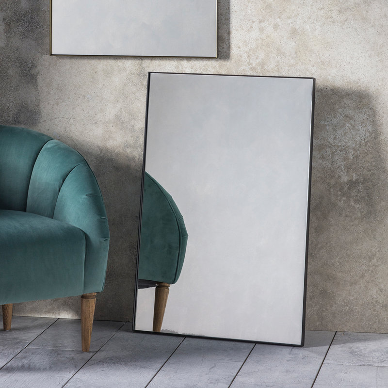 Brette Metal Flat Wall Mirror, Black