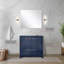 Meuble-lavabo bleu marine 36 po X P 20 po , Comptoir en quartz blanc, ensemble de robinets en nickel brossé et Miroir-118024457