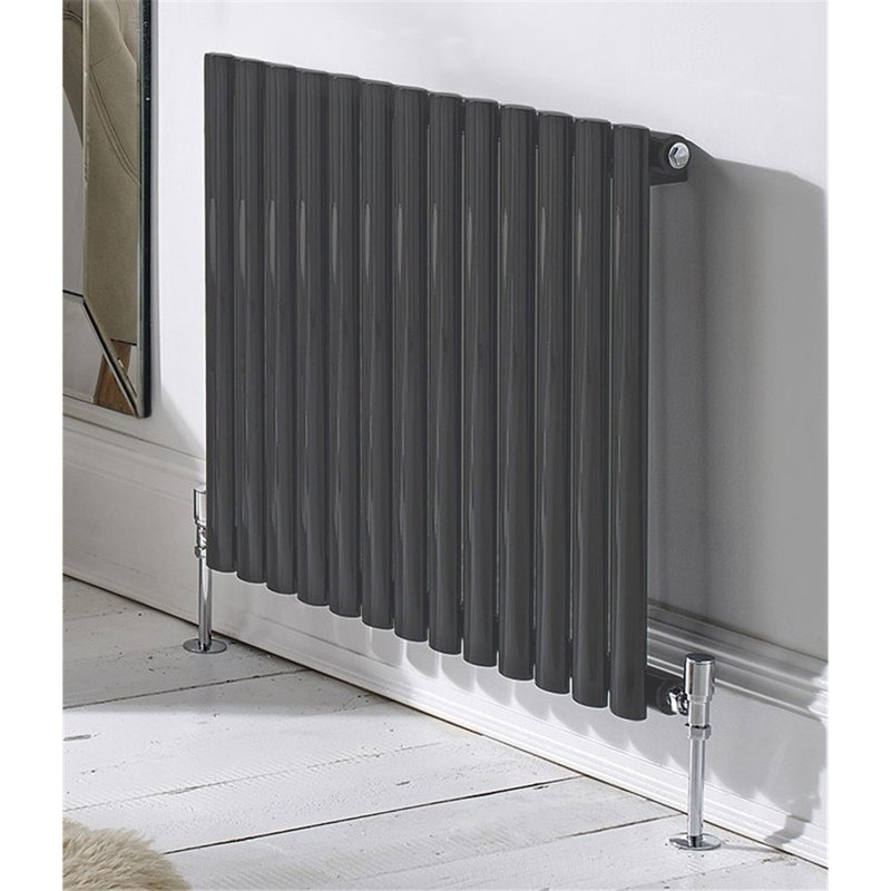 Krysta Vertical Oval Panel Radiators, Grey, 23.6cm H x 21.3cm W x 2.2cm D