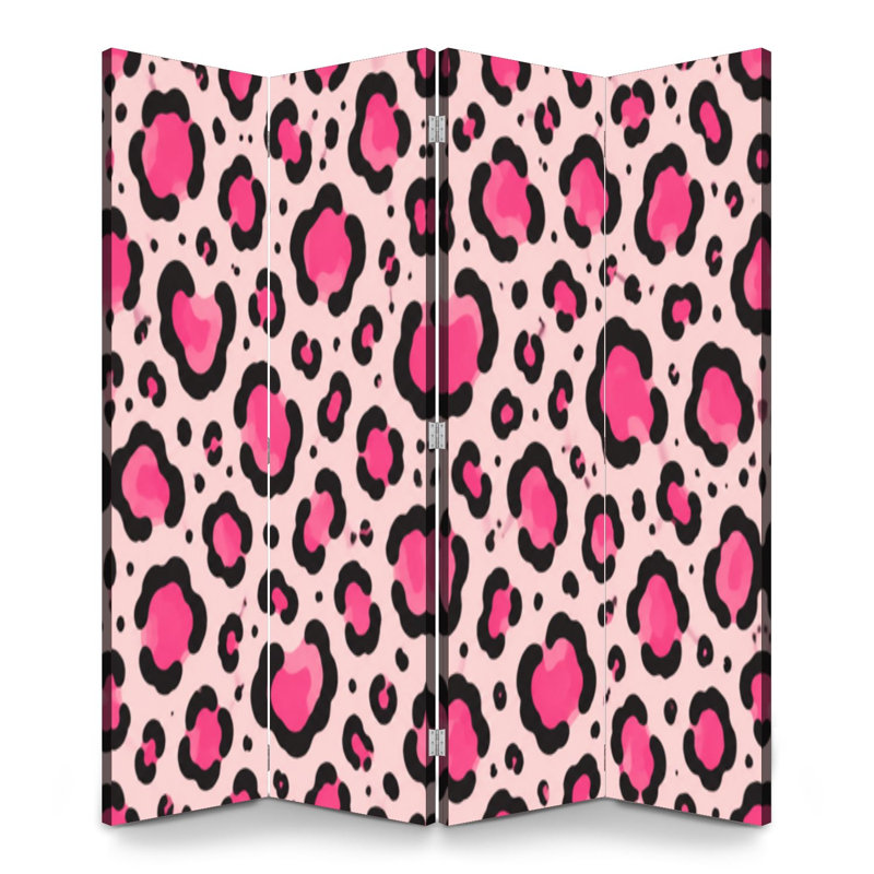 Paravent 4 panneaux à cloison pliable avec léopard rose et noir, 4, H 71 po x l 64 po x P 1 po