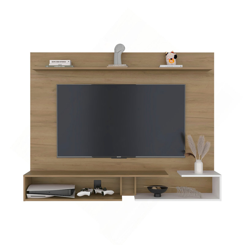 Meuble télé 65 po - Meuble audio-vidéo moderne avec tablettes de rangement, Beige