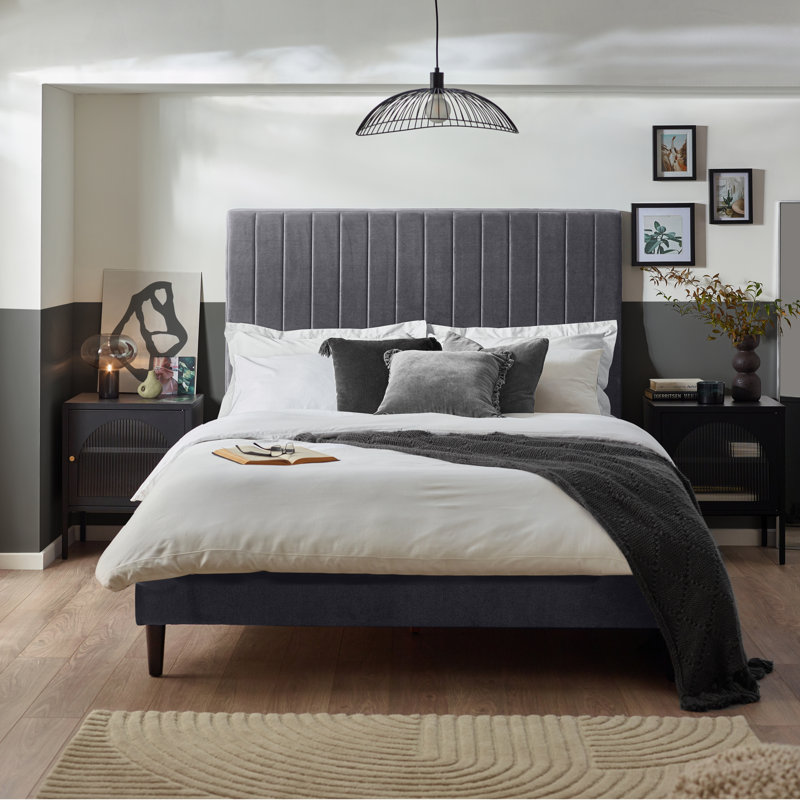 Mirriah Luxury Fabric Upholstered Bed - Crisp Minimalist Design, Grey, Kingsize (5')