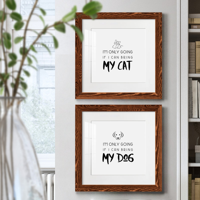 " Bring My Cat " 2 - Pieces, 17cm H x 17cm W x 1cm D, Maple Framed