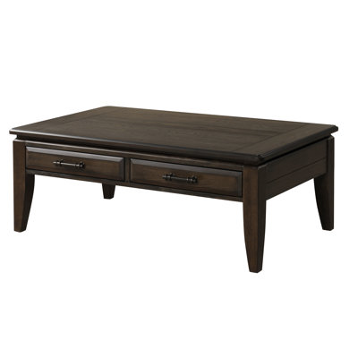 Table basse traditionnelle, rangement avec guides latéraux, finition foncée, bois massif, 2 tiroirs, l 50 po x H 19,49 po x P 30 po